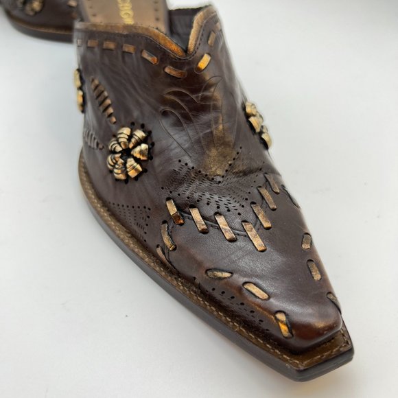 BCBGirls Western Style Mules Slip-on Square Toe Sz 7.5 Leather Upper and Sole - Picture 13 of 15